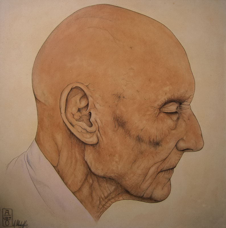 William S. Burroughs (1997) - Öl und Bleistift auf Leinwand, Oil and Pencil on Canvas, 130 cm x 130 cm